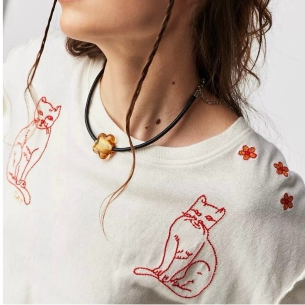 FREE PEOPLE Cat Embroidered Top Tee